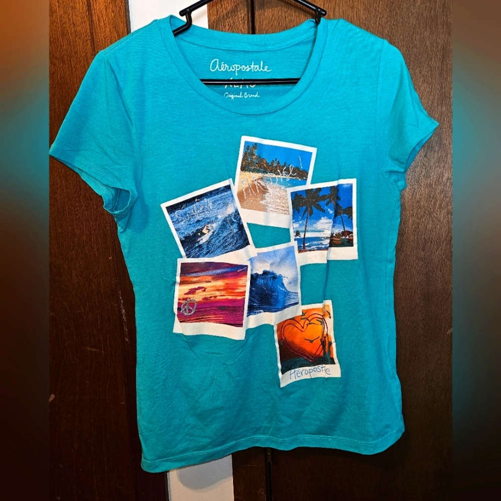 Aeropostale Ocean Blue Photo Block Graphic Tee - XL